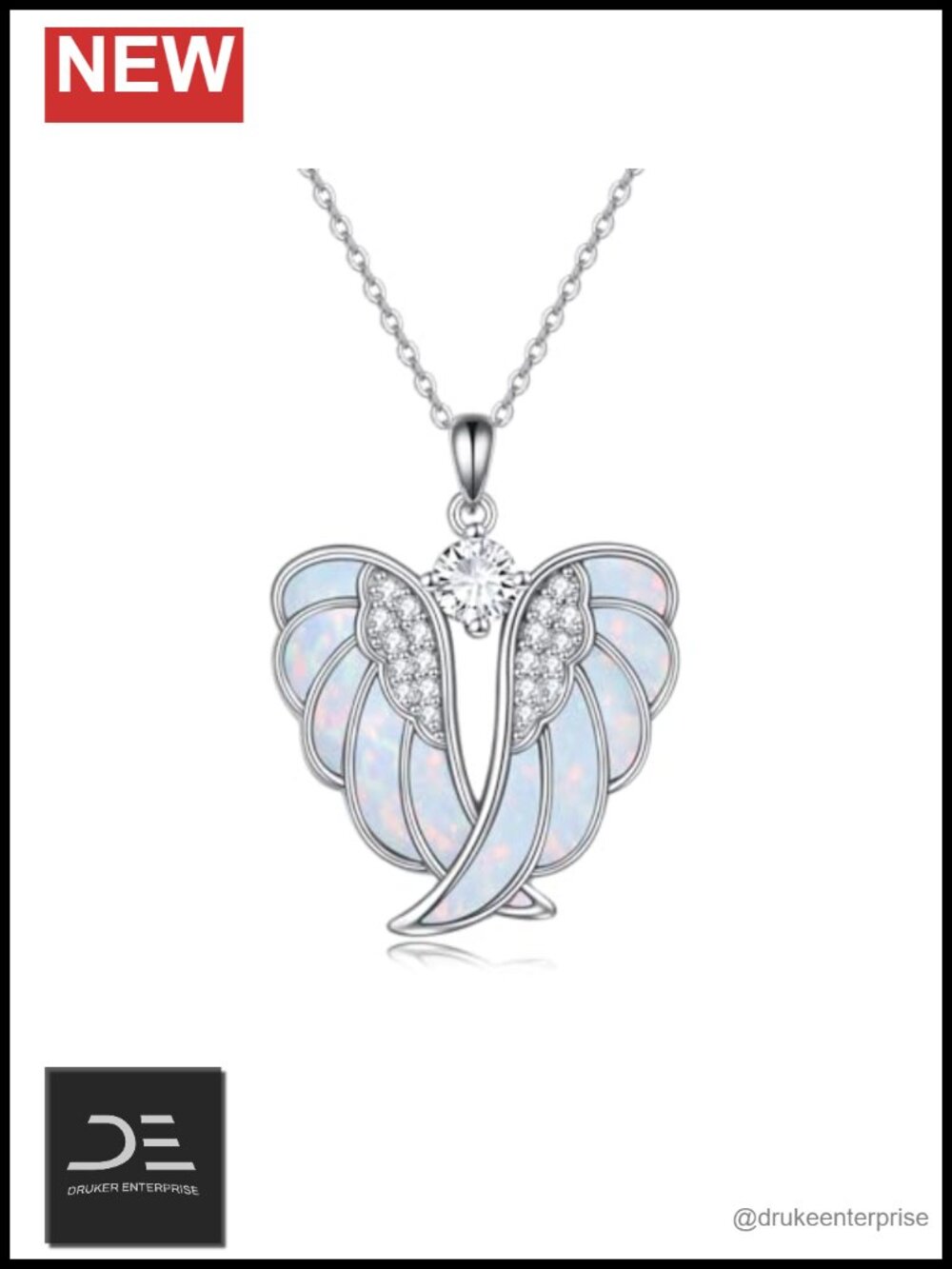 925 Sterling Silver Angel Wings Opal Pendant Necklace